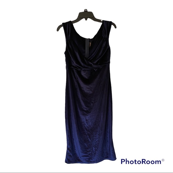 Vintage Style Size Large Navy Velvet Dress - Picture 1 of 4